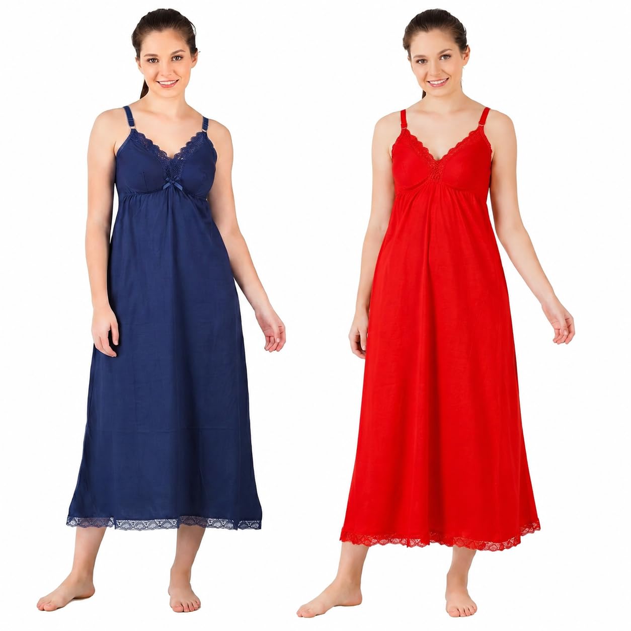 Women's Cotton Bra Sleeveless Long Camisole Slips for Nighty/Kurtis - Pack of 2-image-46