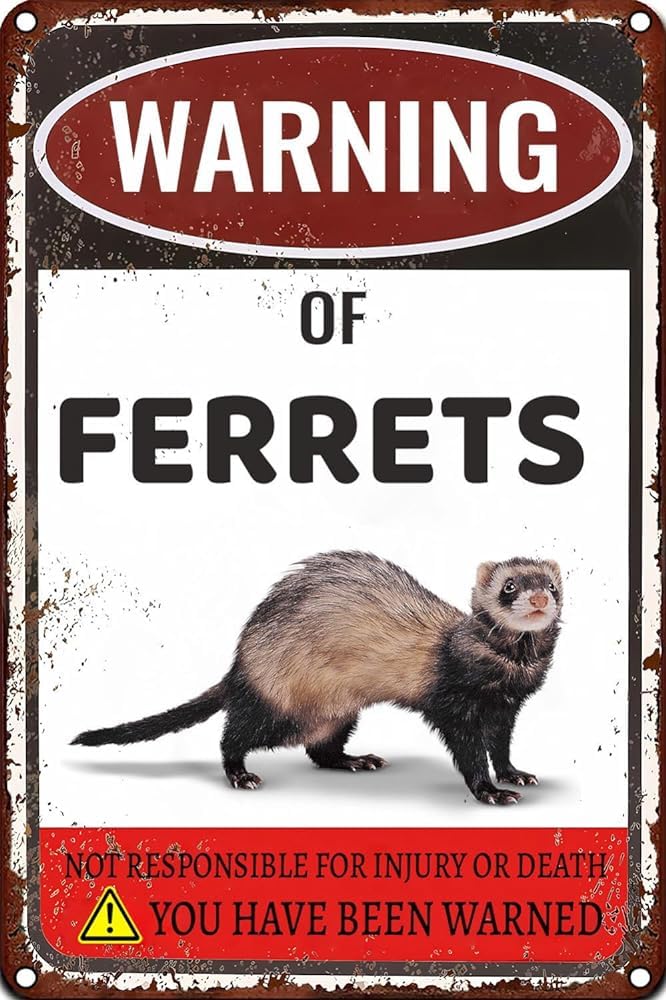 Pibonto Women's Wall Art Ferrets Tin Sign Beware Of Ferrets Metal Tin Signs Warning Metal Signs For Home Bathroom Kitchen Garden Man Cave Decor Garage Yard Sign Coffee Wall Decor Gift For Men 8X5.5 Inch Plaque Tin Sign