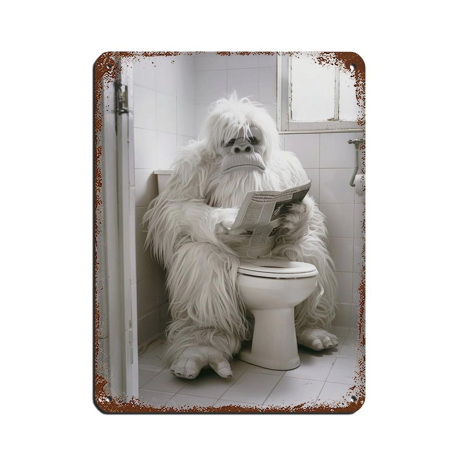 Yeti Sitting on The Toilet Reading A Newspaper (3) Retro Poster Metal Tin Sign Chic Art Retro Iron Painting Bar People Cave Cafe Family Garage Poster Wall Decoration 12x16inch(30x40cm)