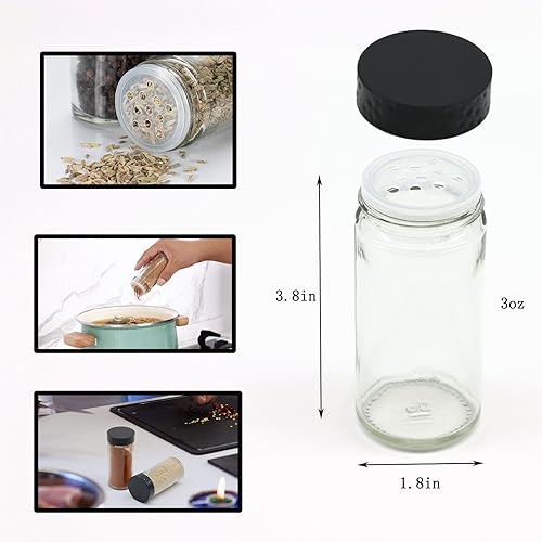 Miniatura 2 de Tianifa 6 tarros de especias negras, botellas de condimento de vidrio de 3 onzas, contenedor de especias, frascos de especias vacíos, botellas