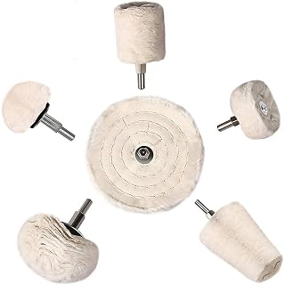 Techson Polishing Wheel, 6 pcs Car Compound Buffing Pad Mop Kits for Drill Cotton Polishing Wheel for Metal Aluminum, Jewelry, (Conical/Column/Mushroom/Wheel/T- Shaped)