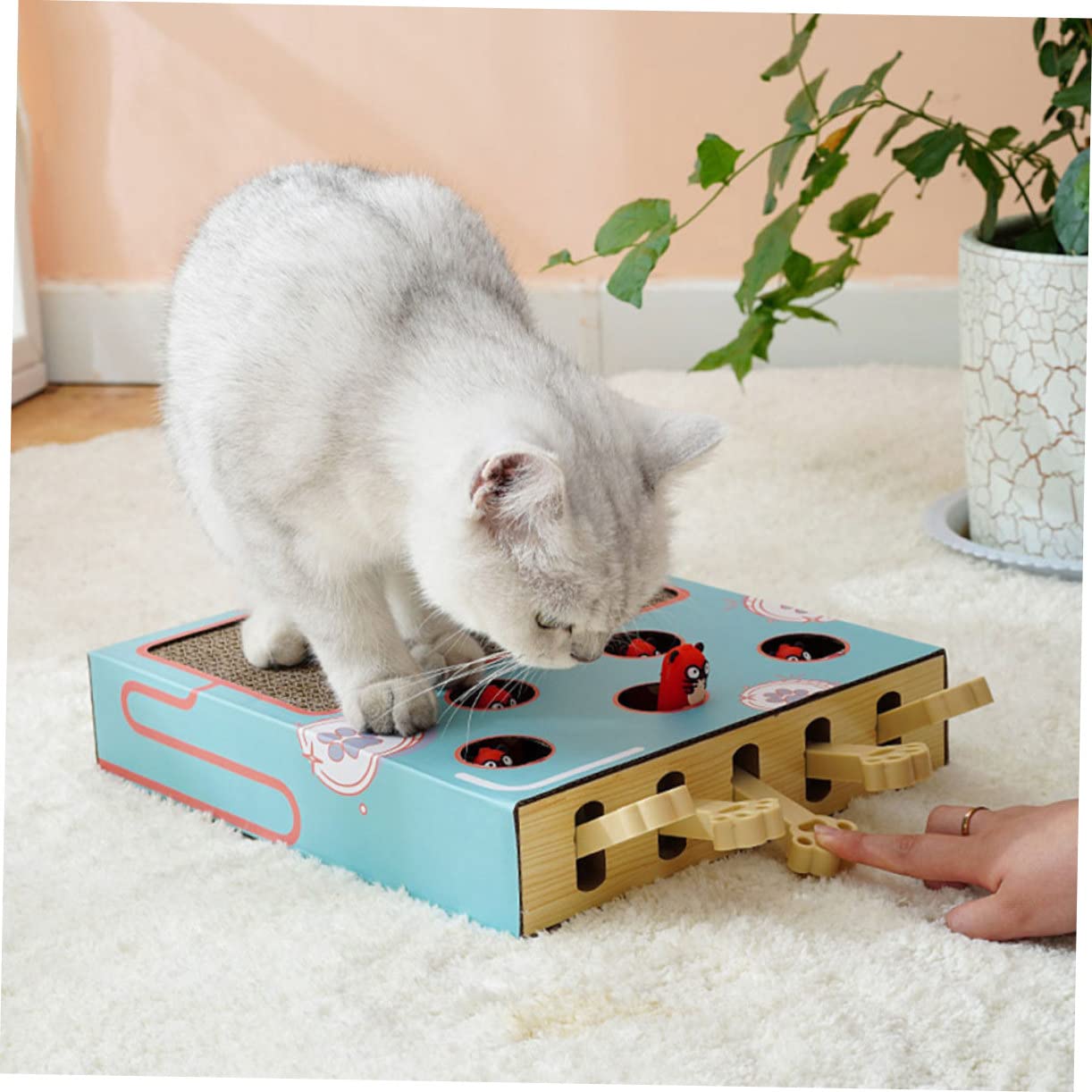 TOYANDONA Juguete para Gatos Whack-Mole Rascador para Gatos Interactivo para Entretenimiento Interiores