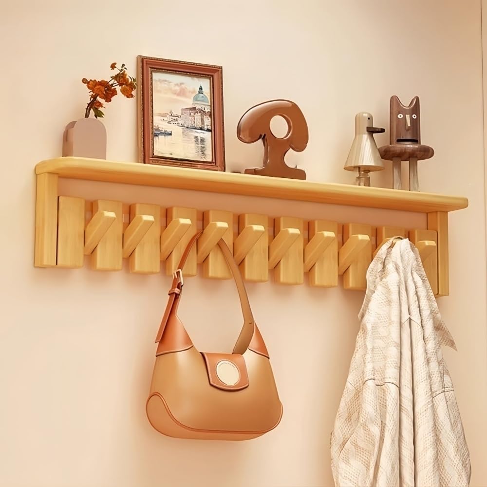 Porte-manteau touches de piano pliable avec tablette de rangement d'entrée