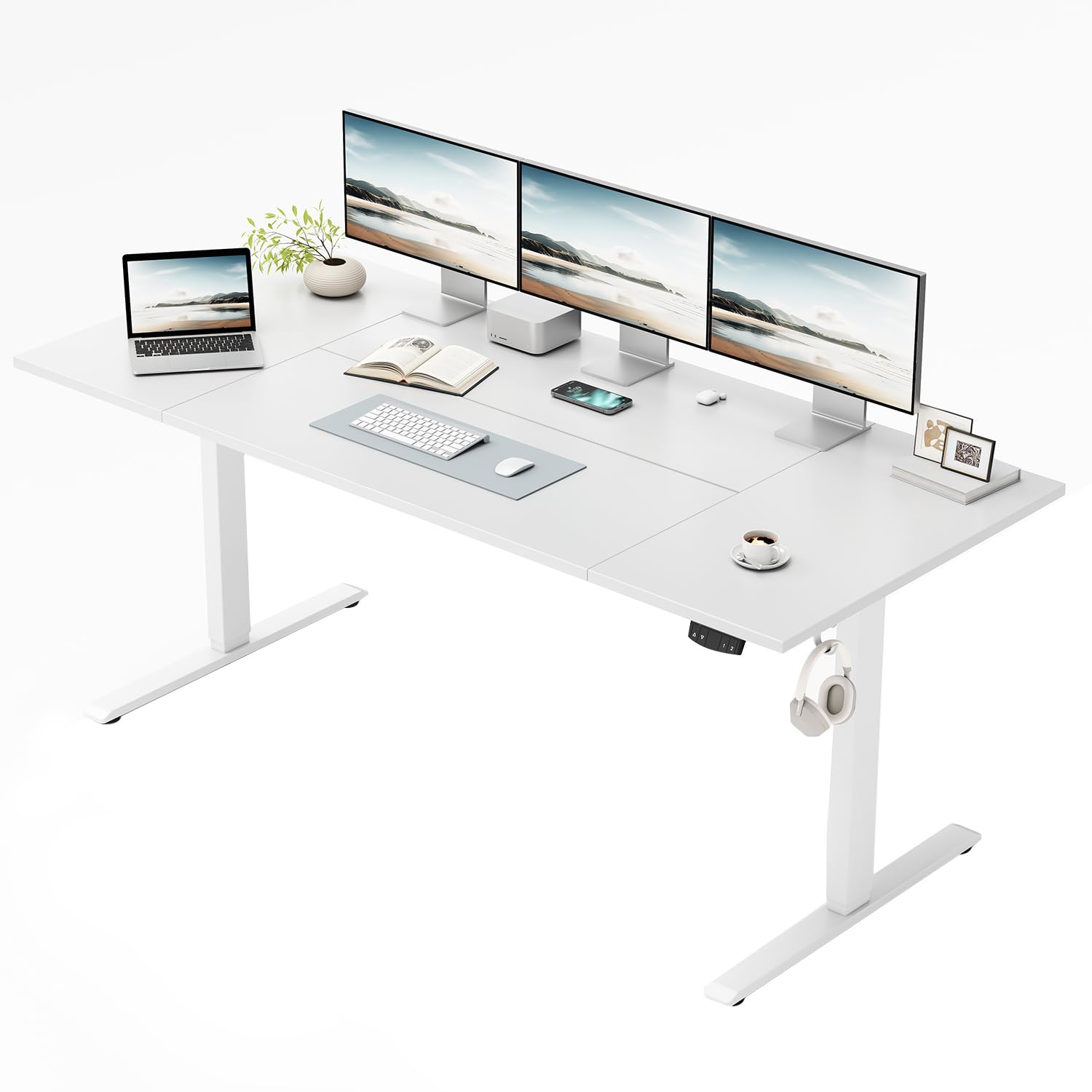 Klicelor Höhenverstellbarer elektrischer Schreibtisch, 160 x 80 cm Sitz-Steh-Bürotisch, Computertisch mit Memory-Funktion, Stehpult, Gaming-Tisch mit vierteiliger Tischplatte, Weiß