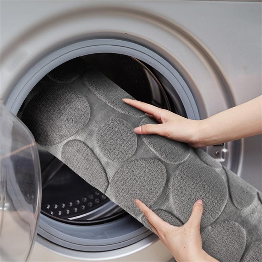 1PC Tappeto in ciottoli di velluto goffrato, assorbente d'acqua e antiscivolo, lavabile, in cotone memory, per bagni interni, grigio chiaro, 400MMx600MM