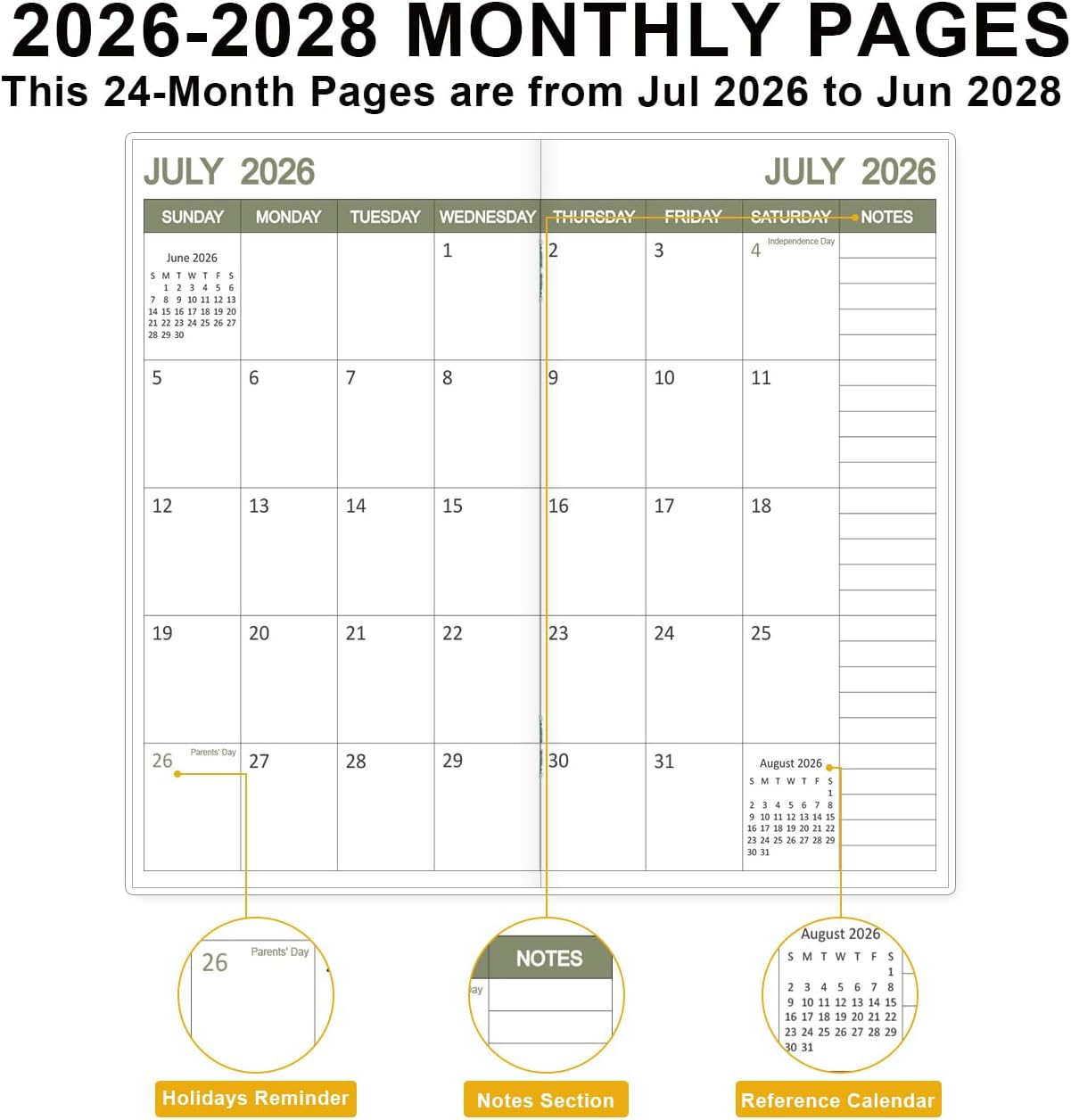2026-2028 Pocket Calendar for Purse, Mini Monthly Planner 3.5"x6.5", Flower image 3