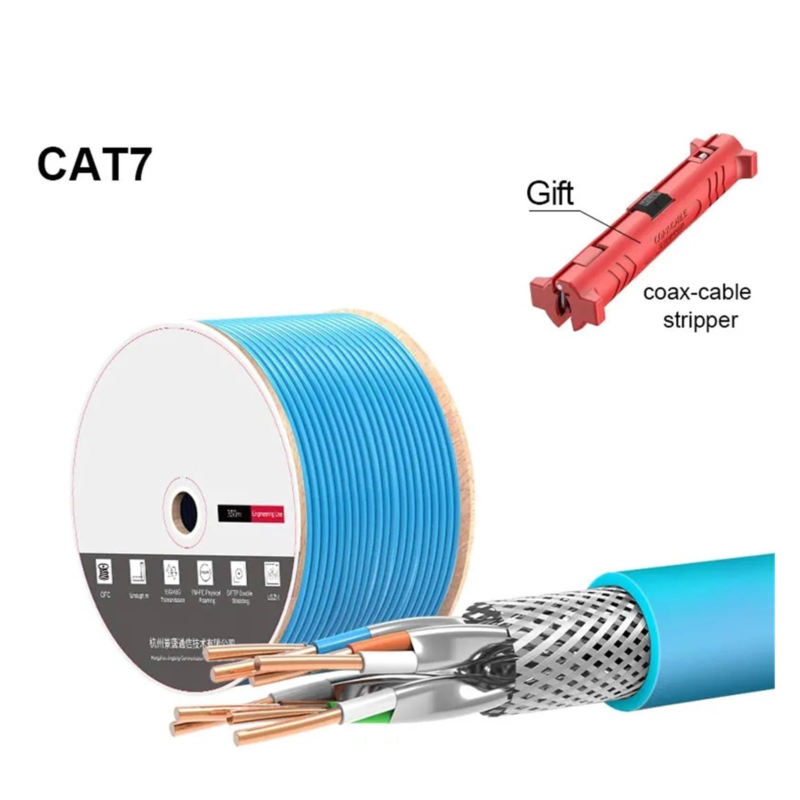 Câble réseau CAT7 S/FTP 23AWG 4PR LSZH 10Gbps 600MHz, Double Blindage en cuivre sans oxygène LSZH Prend en Charge Le câble Ethernet FTTH (Color : CAT7 Network Cable, Size : 305m)