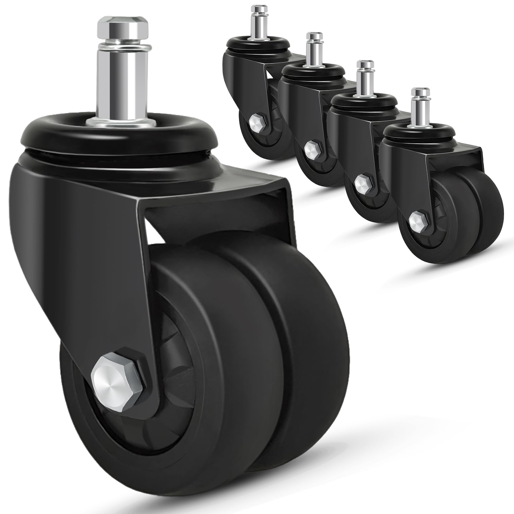 Nefish Office Chair Caster Wheels 2 Inch, 11mm, Heavy Duty Replacement Rubber Chair Casters, Support 750lbs(Set of 5), Quiet Rolling Desk Chair Rollers, Safe for Hardwood Floors&Carpet, Universal Fit