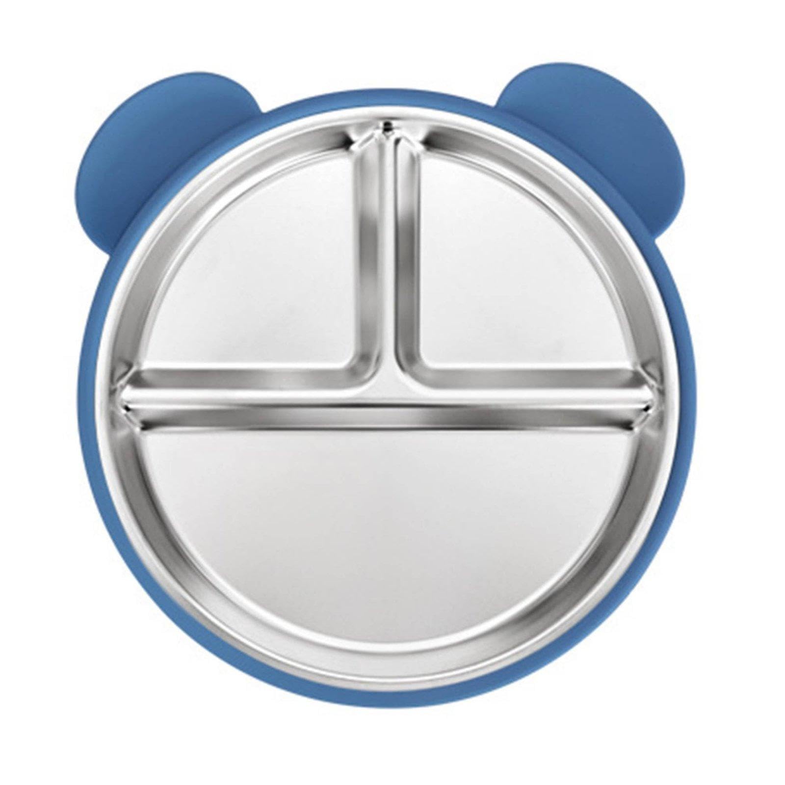 ojiva® Stainless Steel Suction Plate Anti-Tip 3 Compartment Feeding Plate | Child-Friendly Design: This Stainless Steel Suction Plate Is Designed With A Charming Bear Shape And Soft Rounded Edges-image-45