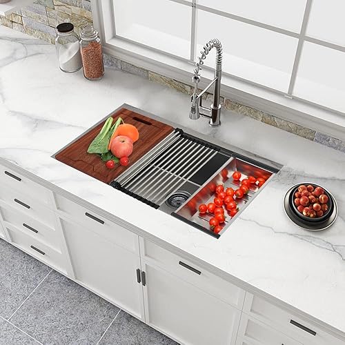 Miniatura 50 de PEPO - Fregadero de cocina de 21 x 18 pulgadas, fregadero de cocina pequeño de acero inoxidable de calibre 16, fregadero de cocina pequeño cuadrado