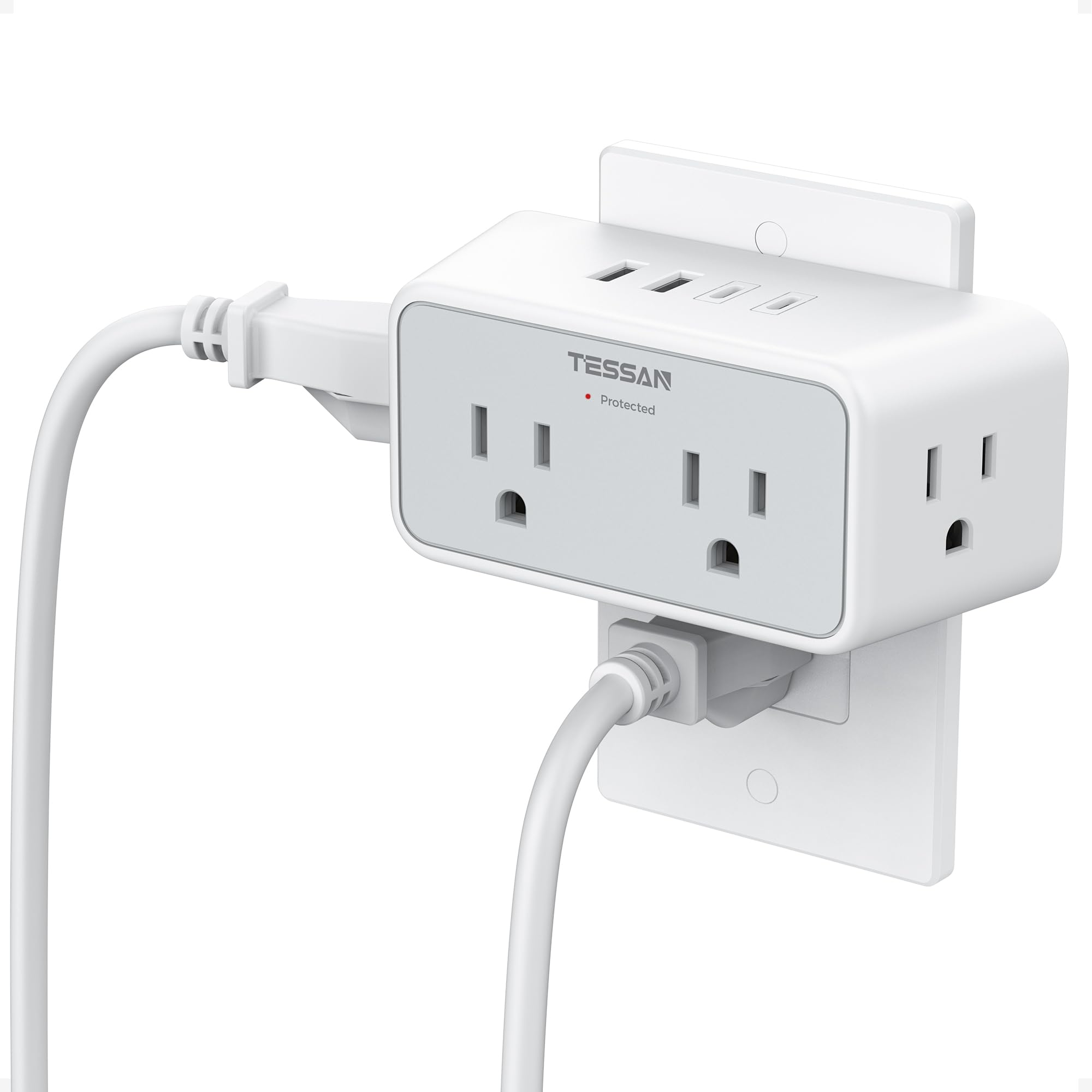 TESSAN Multi Plug Outlet Extender, Surge Protector 4 Outlet Splitter with 4 USB Ports (2 USB C), 3 Side Multiple Wall Plug Expander for Home Office