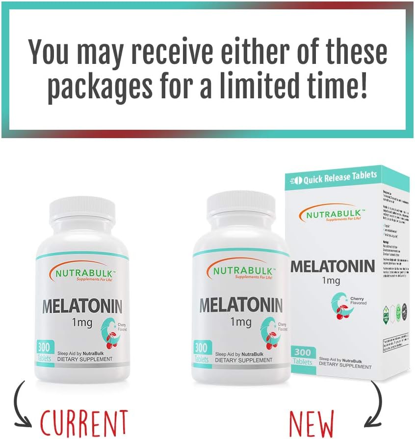 NutraBulk Melatonin - 1 mg Quick Release Nighttime Sleep Aid for Kids and Adults - 300 Chewable Tablets - Cherry Flavored