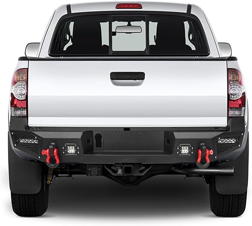 Miniatura 7 de Parachoques trasero de acero para Tacoma 2016 2017 2018 2019 2020 2021 2022 2023 con placa de cabrestante y orificio de sensor y luces LED y kits de