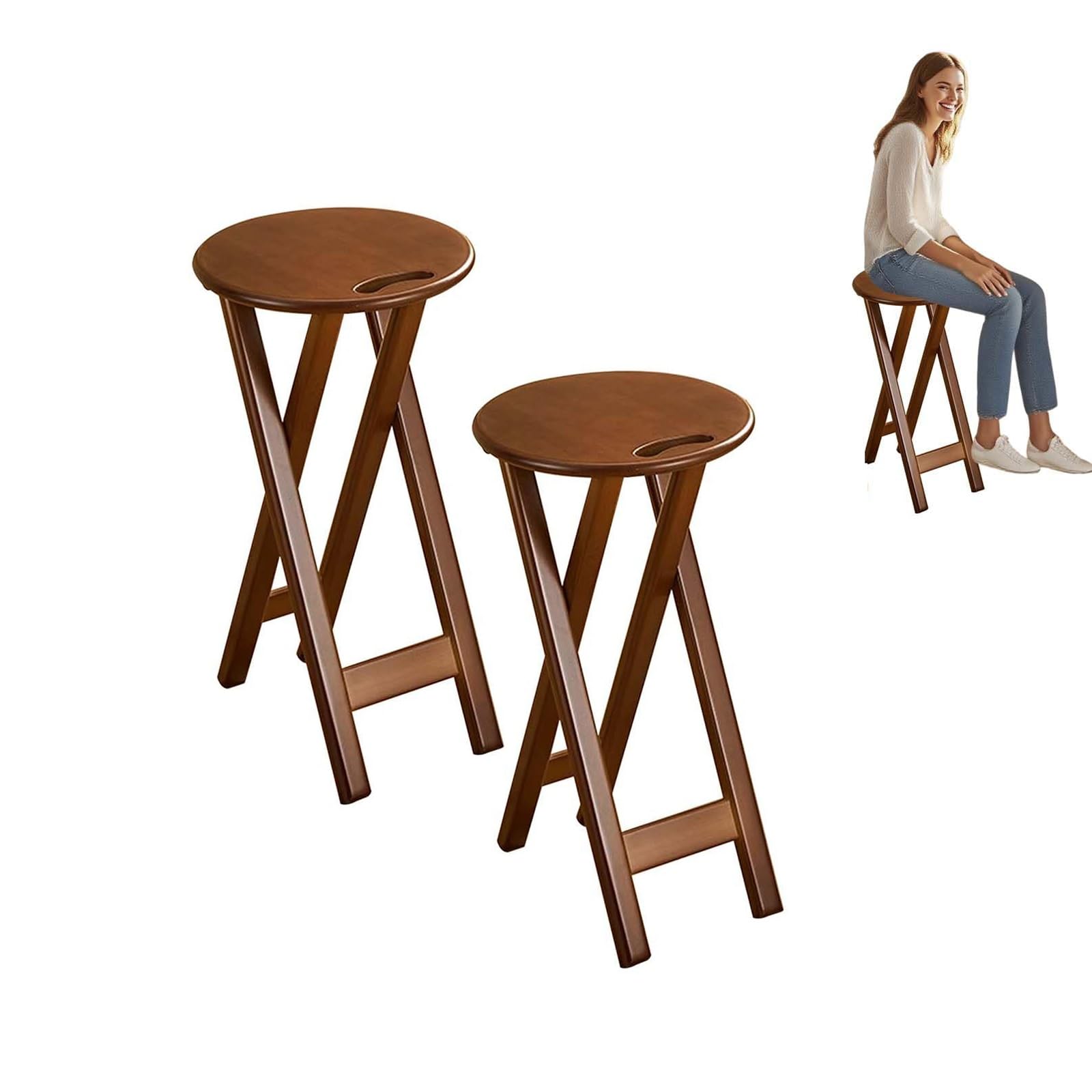 Sgabello da Bar Pieghevole Senza Schienale in bambù, Sgabello Pieghevole Portatile Altezza Banco, Sgabello da Cucina Leggero con Maniglia, per Tavolo Alto, Isola da Cucina, Bancone Bar(2pcs)