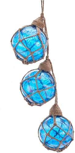 Kurt S. Adler Adornos de cristal con temática náutica de playa (adorno de árbol de Navidad flotante de boya azul de vidrio y cordel)