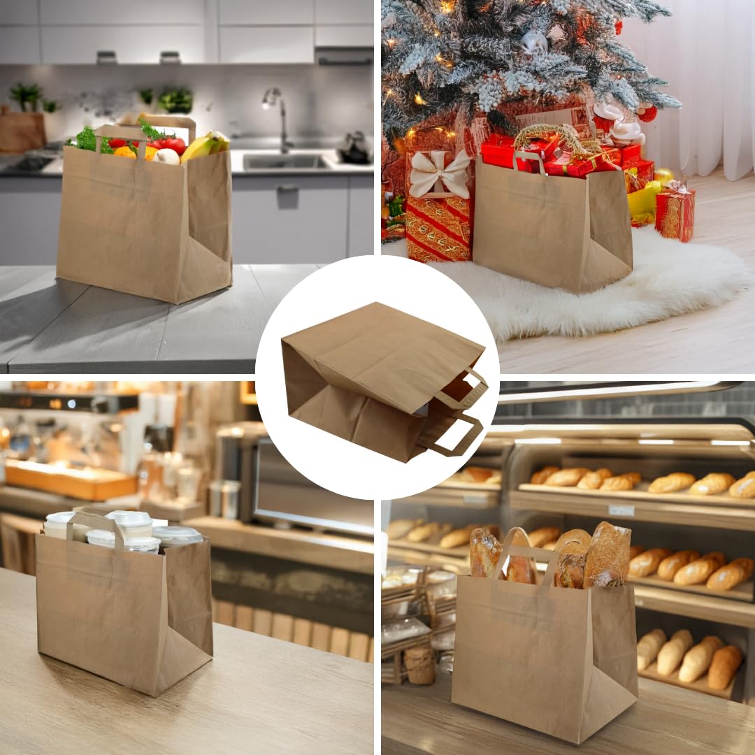 Enpack - 250 sacchetti di carta marrone con manico - Sacchetti regalo per piccoli regali 32+16x26 cm - Sacchetti di carta kraft - Sacchetti di carta marrone - Sacchetti regalo di carta da riempire