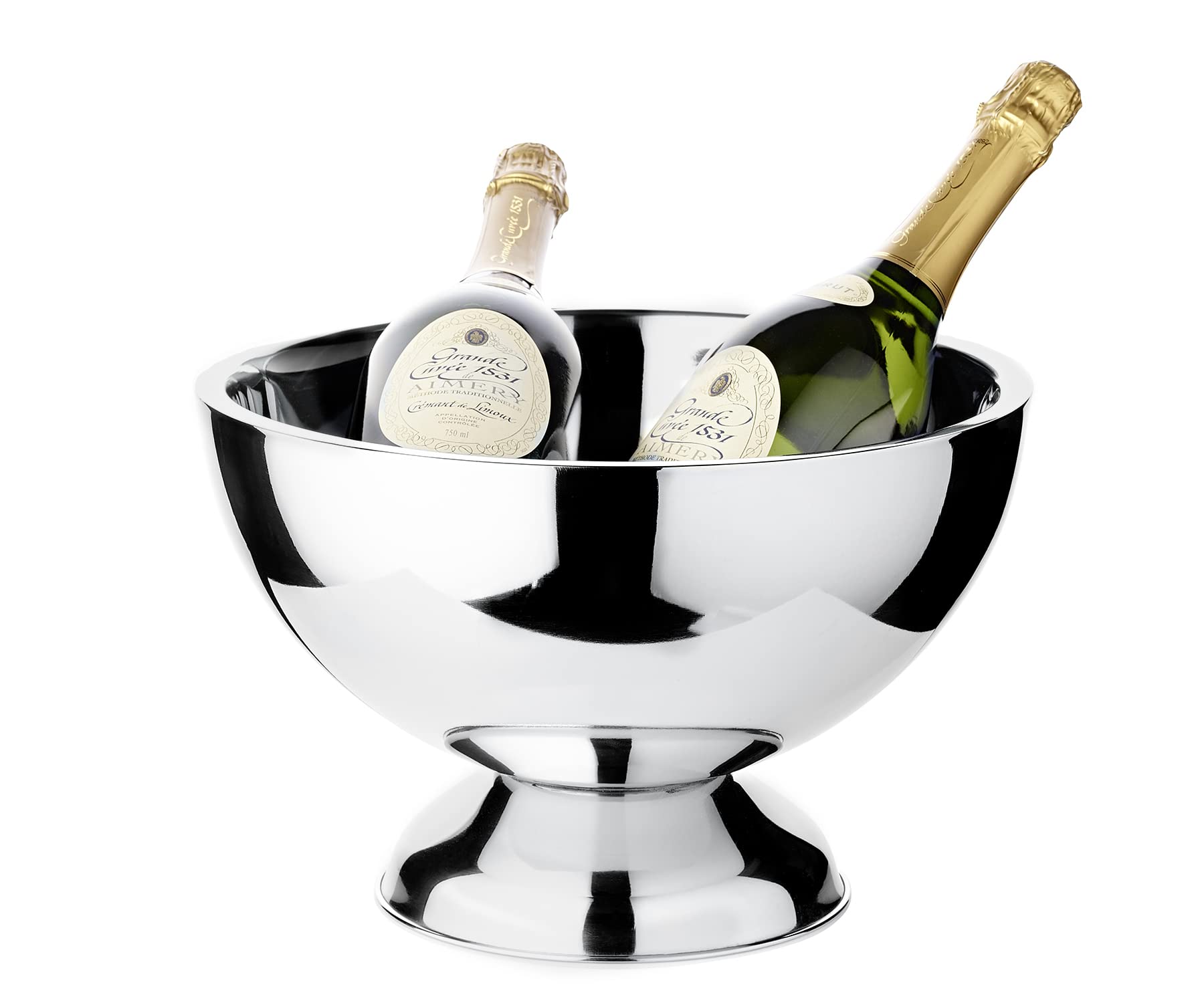 EDZARD Champagnerkühler Cadiz (Ø 32 cm, H 21 cm), Edelstahl hochglanzpoliert, doppelwandig, für 3 Flaschen – Sektkühler, Flaschenkühler, Weinkühler, Getränkekühler, Bowleschale, große Schale