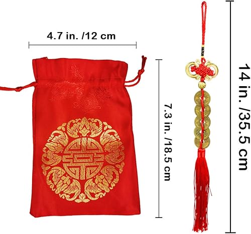 Miniatura 3 de 16 piezas de monedas chinas de la suerte decoraciones de monedas de Feng Shui, adornos colgantes de monedas de la buena fortuna, adornos rojos de