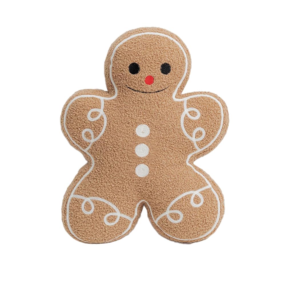 CTRLZS Gingerbread Man Throw Pillow, Christmas Decorative Plush Pillow for Home & Bed, Festive Holiday Cushion