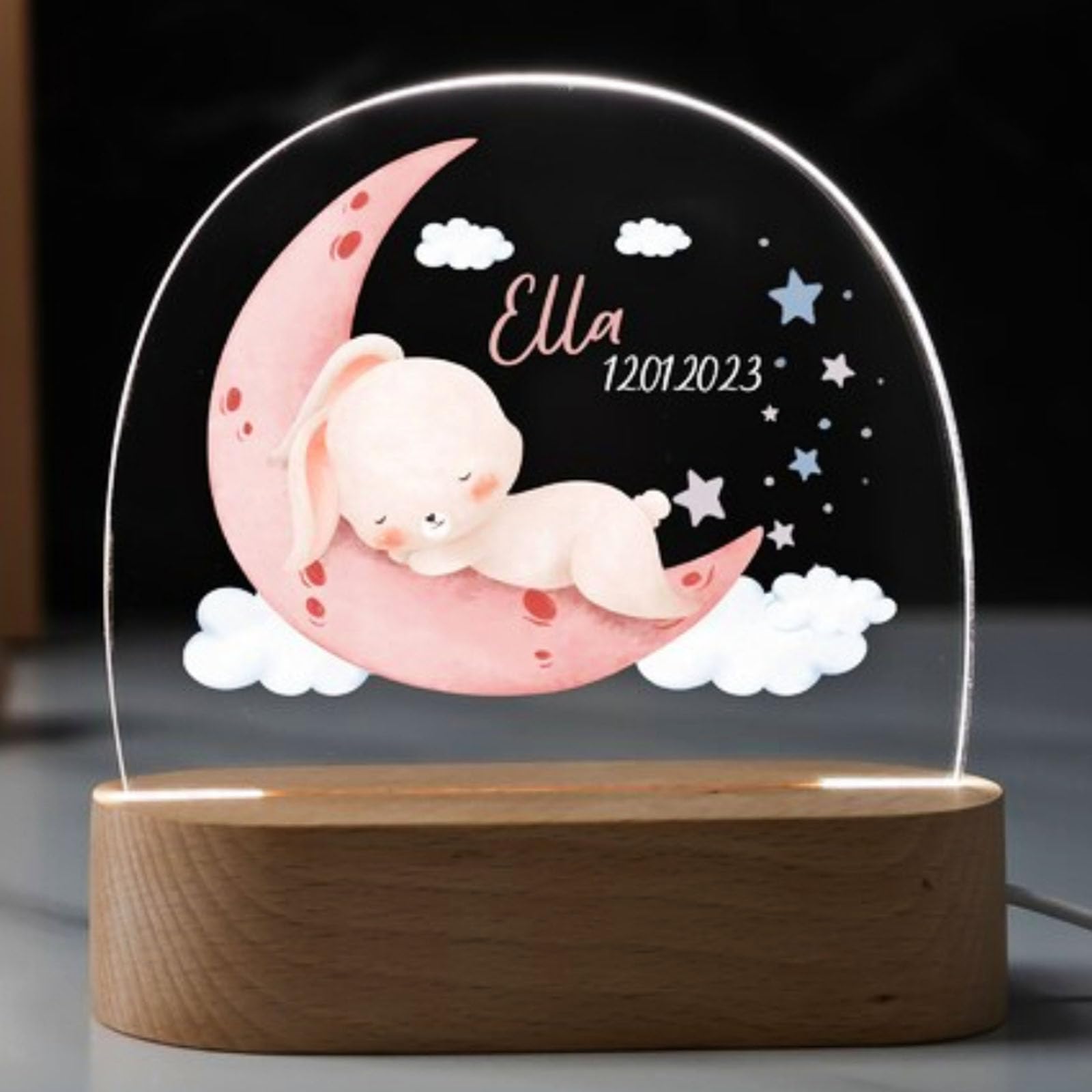 Lampara Bebe Personalizada con Nombre, Lámpara Mesita Noche Infantil Personalizada, Regalos Bebes Recien Nacidos Originales - Regalo Bautizo Niño, Regalos Navidad Cumpleaños Personalizado 0-3 Años