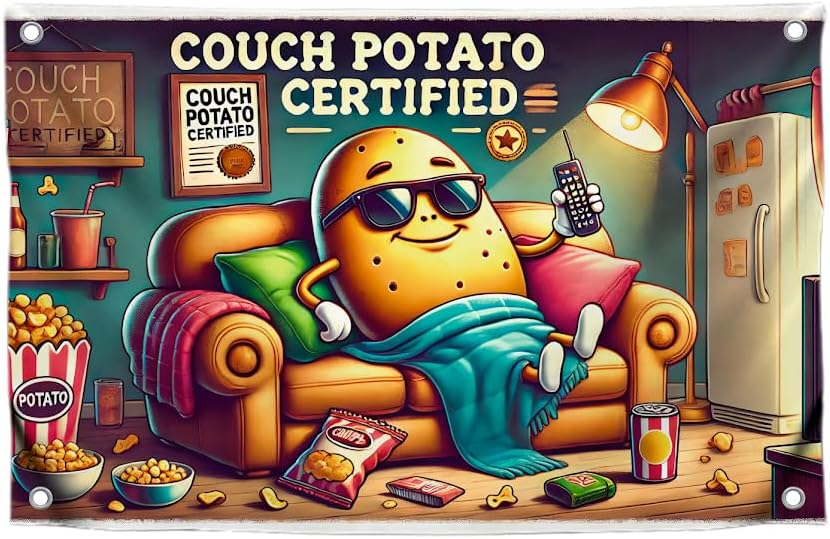 3x5 Feet Funny Single Sided Flags with Quote ''Couch Potato Certified'' - Cool Meme Poster Polyester for Bedroom - Banners for Mans with Four Brass Grommets - Cool Dorm Flag Outdoor or Indoor