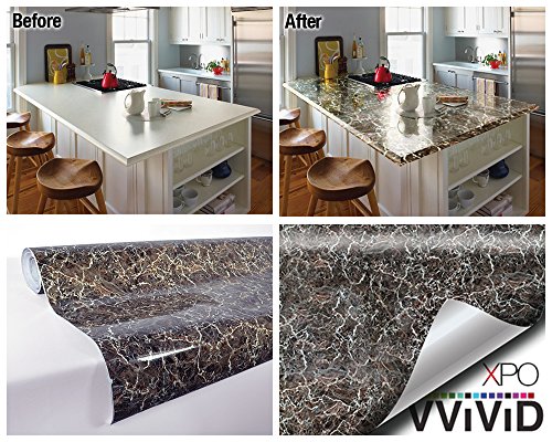 Grey Brown Veined Marble Gloss Vinyl Architectural Wrap for Home Office Furniture Wallpaper Tile Sheet 24 inches x 6.5ft Roll (24 inches x 6.5ft 2-roll Pack)
