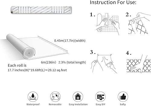 Miniatura 8 de YAMANGU Papel tapiz geométrico extraíble para despegar y pegar, papel adhesivo autoadhesivo para reacondicionamiento de muebles y decoración del
