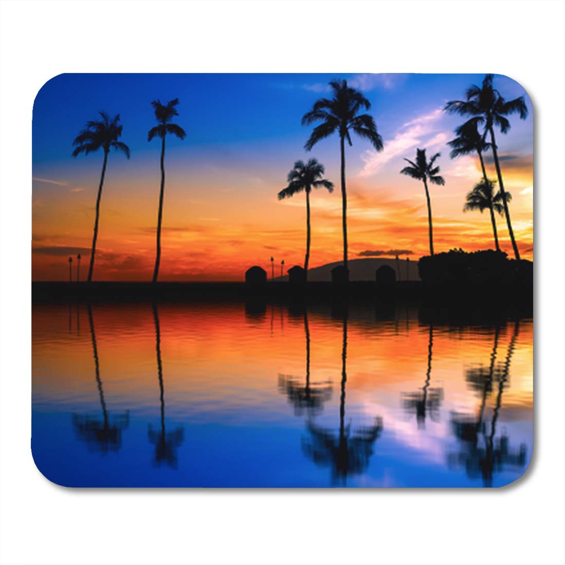 Semtomn Gaming Mouse Pad Landscape Blue Orange Sunset with Palm Trees Tahiti Tropical Beach 9.5"x 7.9" Decor Office Nonslip Rubber Backing Mousepad Mouse Mat