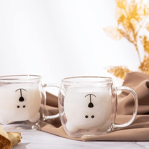 Miniatura 10 de SHENDONG Cute Bear - Juego de 2 tazas de té de oso con asa, taza de leche de 8.5 onzas, taza de leche con aislamiento de doble pared, tazas de café