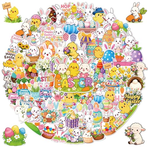Anwyll 300Pcs Easter Stickers - Cute Easter Water Bottle Stickers Waterproof Vinyl Easters Egg Bunny Sticker Bulk Self Adhesive Spring Sticker for Scrapbook Skateboard Laptop Easters Party Decor