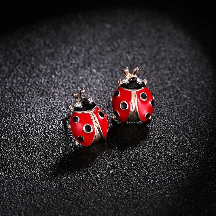 Cute Red Ladybug Dangle Earrings Animal Black Beetle Bugs Insect Stud Drop earrings for Women - Image 4