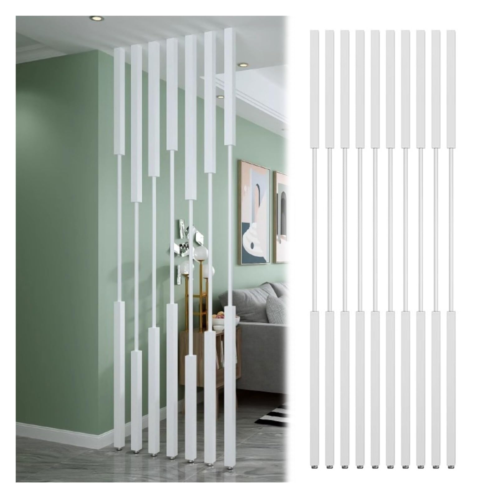 Floor to Ceiling Wall Post Partitions Screens， DIY Metal Partition Posts, 10 Pack, 155-235cm, No Punching(190cm/74.8in/6.2ft)