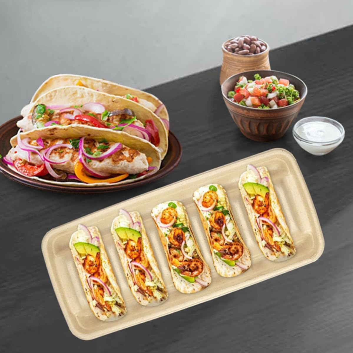 Angoily Porta Tacos Desechables Ligero y Práctico de Papel Beige, Paquete de 25 Unidades para Mantener Tacos Crujientes y Frescos en Eventos al Aire Libre