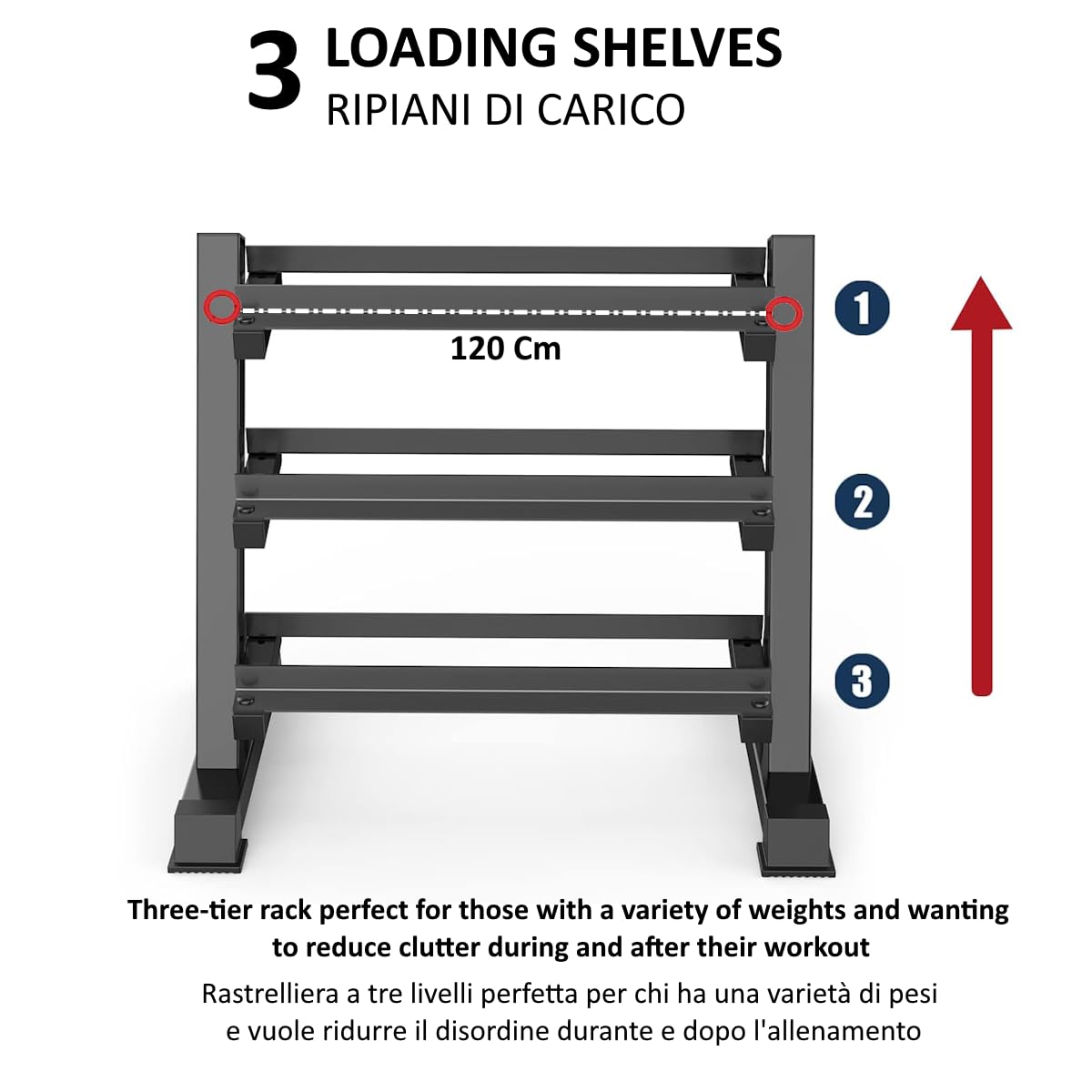 FFitness Rastrelliera per Manubri 3 Livelli Supporto Porta Pesi Bilanciere Kettlebell Rack Carico Max 500 Kg Espositore in Acciaio Multifunzione