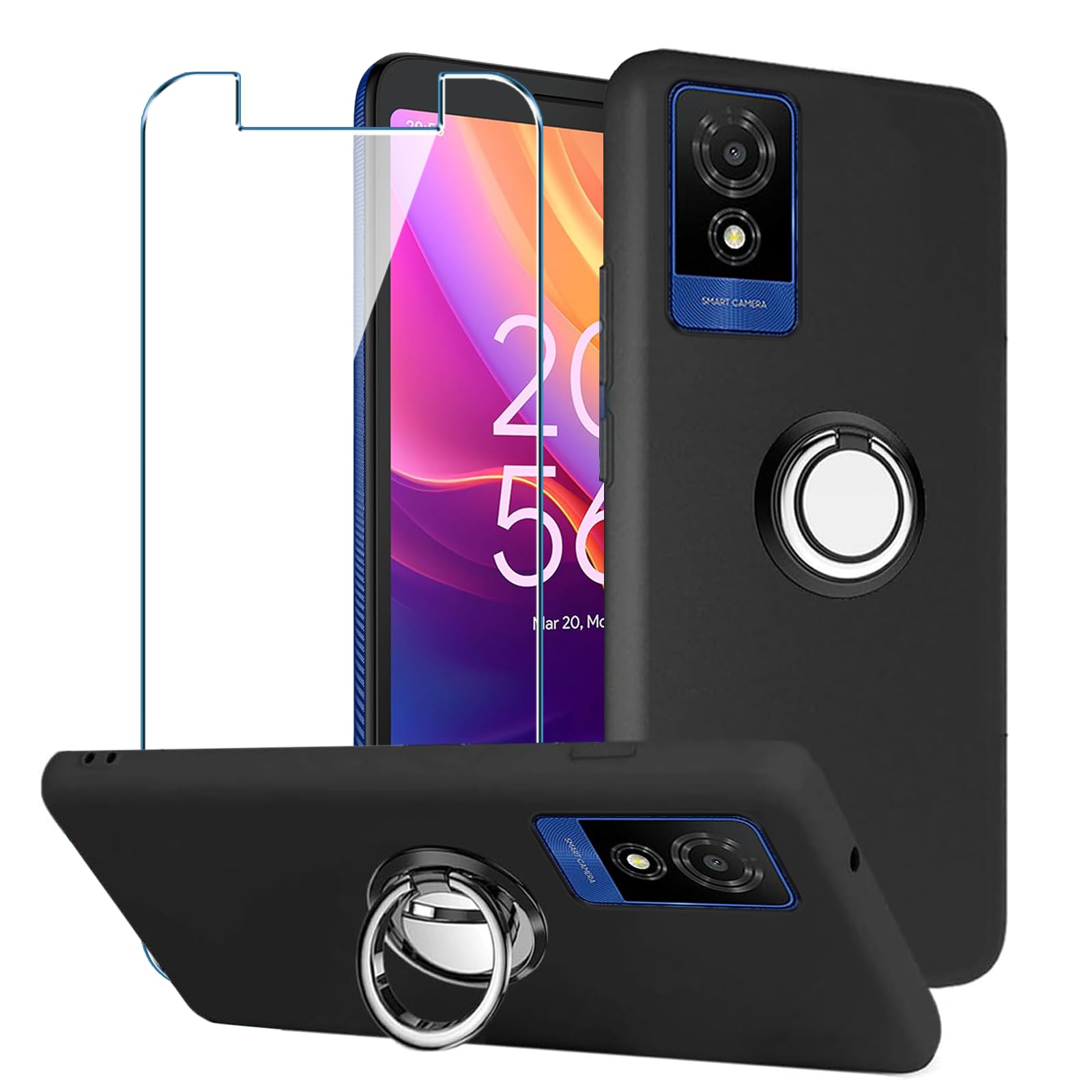 Xiangyun Case for TCL 501 (6.0"), With 1 Piece Tempered Glass Screen Protector + 1 X 360 Degree Rotation Finger Ring Holder
