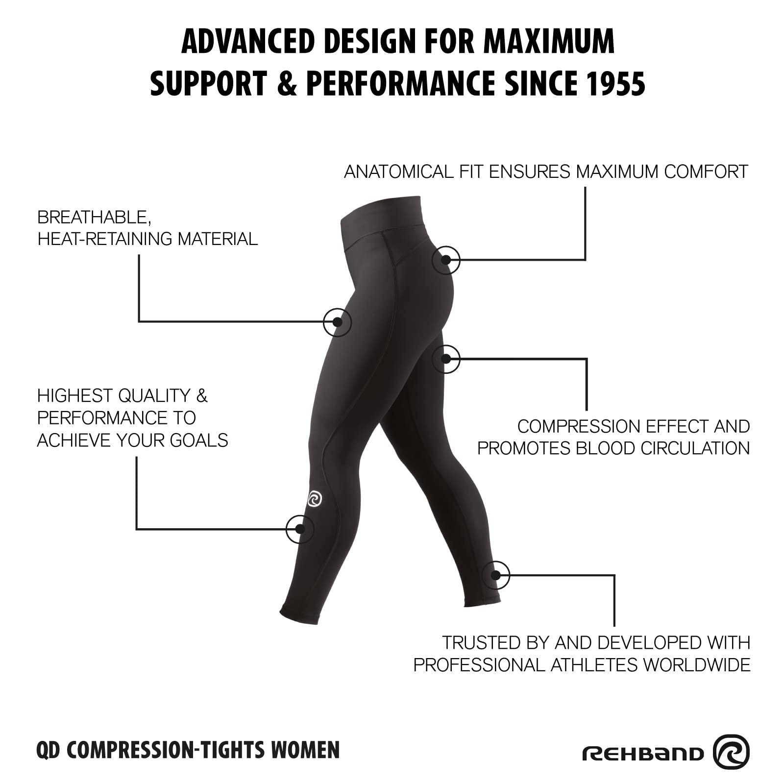 Rehband QD Kompressionshose Damen, Sportleggings für Frauen, Thermohose-Sport, Unterziehhose speichert Wärme
