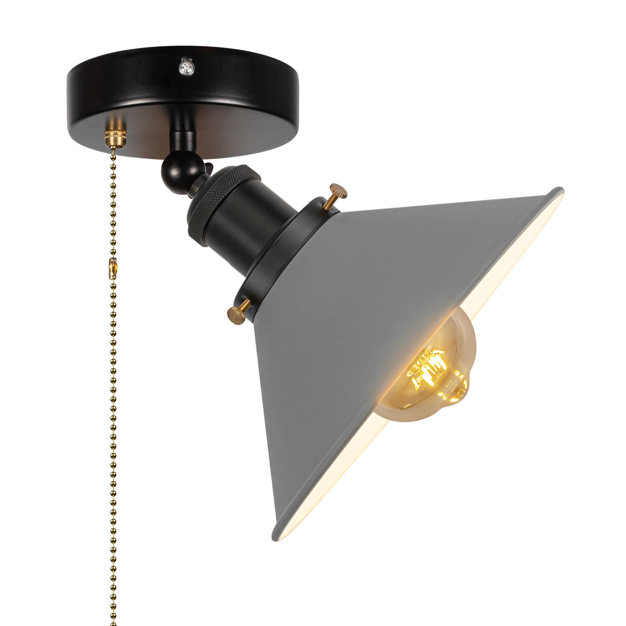 SKIVTGLAMP RV Adjustable Wall Light, Zipper Switch 12V RV Decorative Light Retro Ceiling Mount Ceiling Light Hallway Light, E26 2700K Bulb Included Macaron Grey Semi Flush Mount for RV Camper