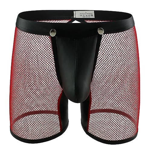 Short en maille transparente Evankin rouge XL, l'élégance audacieuse du similicuir