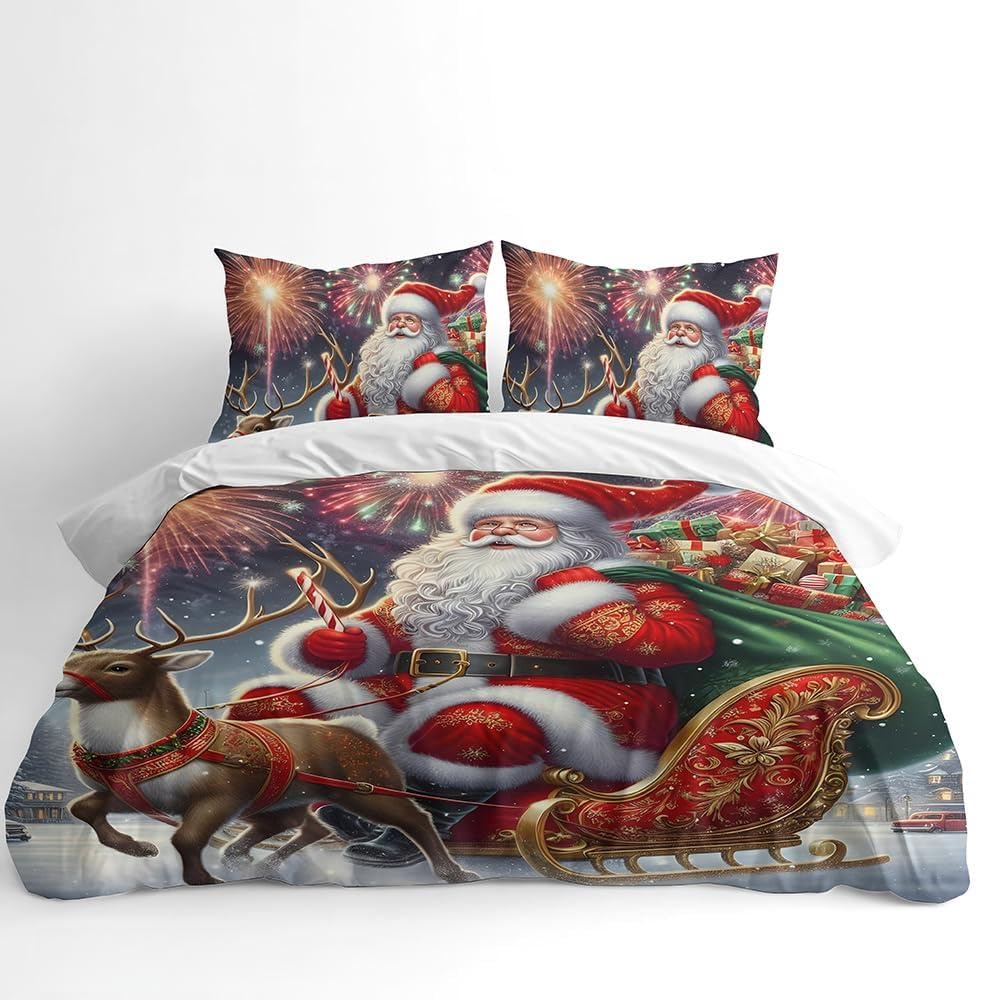 Adam Home Christmas Bedding Duvet Quilt Cover With Pillowcases Home Bedroom Decor King Duvet Cover Set|Santa with Reindeer