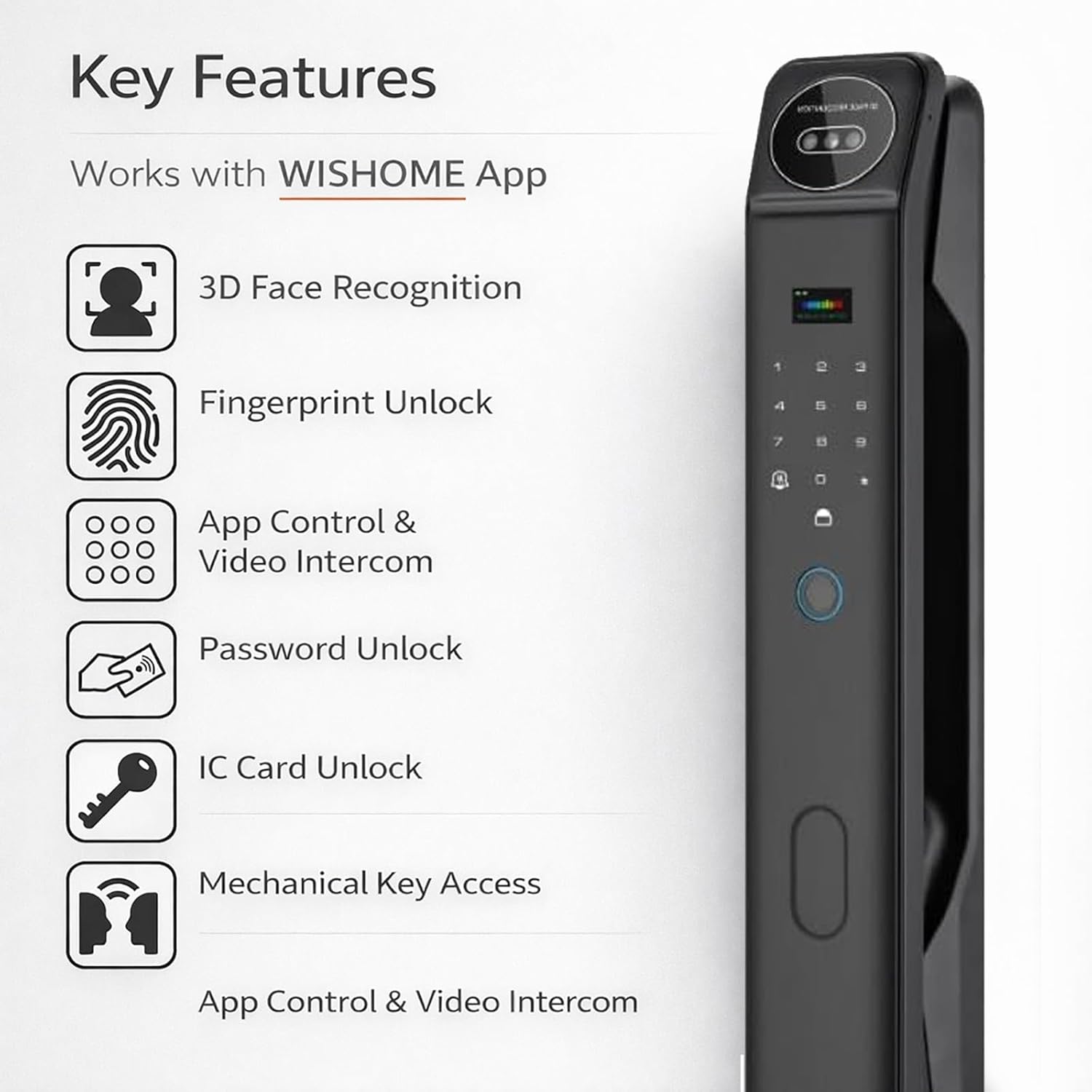 3D Face Recognition Smart Door Lock with Video Intercom, Biometric Palm Vein & Fingerprint Keyless Entry, 1080P HD Camera, Tuya App Control, Alexa Compatible, IP65 Waterproof, 5 Ways to Unlock