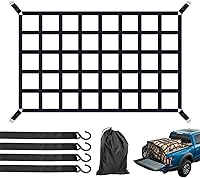 Xishuihe Heavy Duty Pickup Truck Cargo Net 1100lbs Capacity 66x50 Inch Adjustable Nylon Mesh Cam Buckles S-Hooks Storage Bag