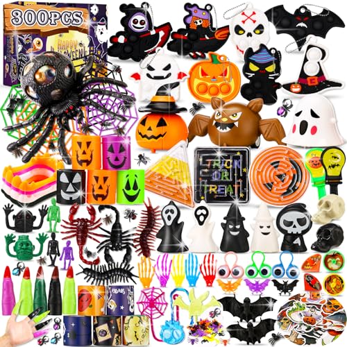 Zunaco 300PCS Halloween Party Favors for Kids, Trick or Treat Gifts Goodie Bag Fillers, Halloween Bulk Fidget Toys Party Supplies for School Classroom Carnival Prizes Treasure Box - image 1