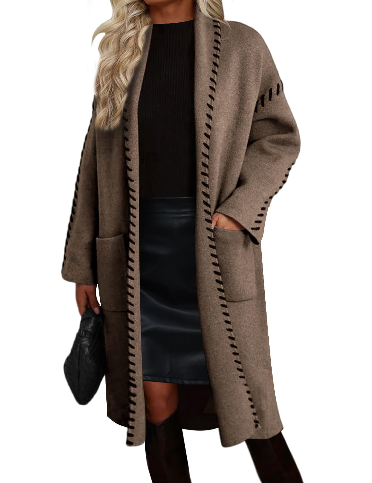 VIMPUNEC Womens Fall Long Cardigan Sweaters Oversized Chunky Jackets Open Front Knit Outwear Coats with Pockets