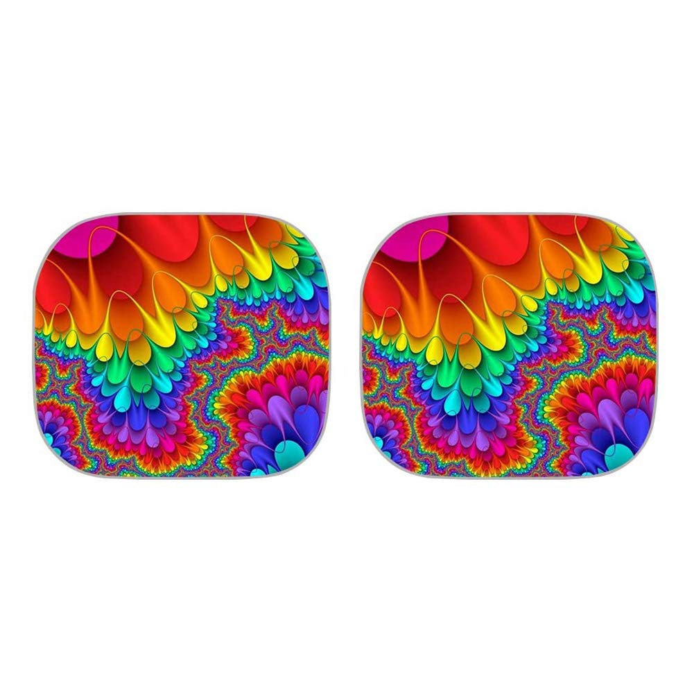 LedBack Ethnic Boho Tie Dye Rainbow Print Car Sunshade Windshield Auto Interior Front Window Sun Shade Keep Your Vehicle Cool Heat Sunlight Reflective Sun Visor,Universal, 2 Piece