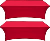 Vista 1 de Utopia Kitchen Paquete de 2 manteles de elastano 8 pies, rojo ajustados, lavables y resistentes a las arrugas, elásticos, para eventos, bodas
