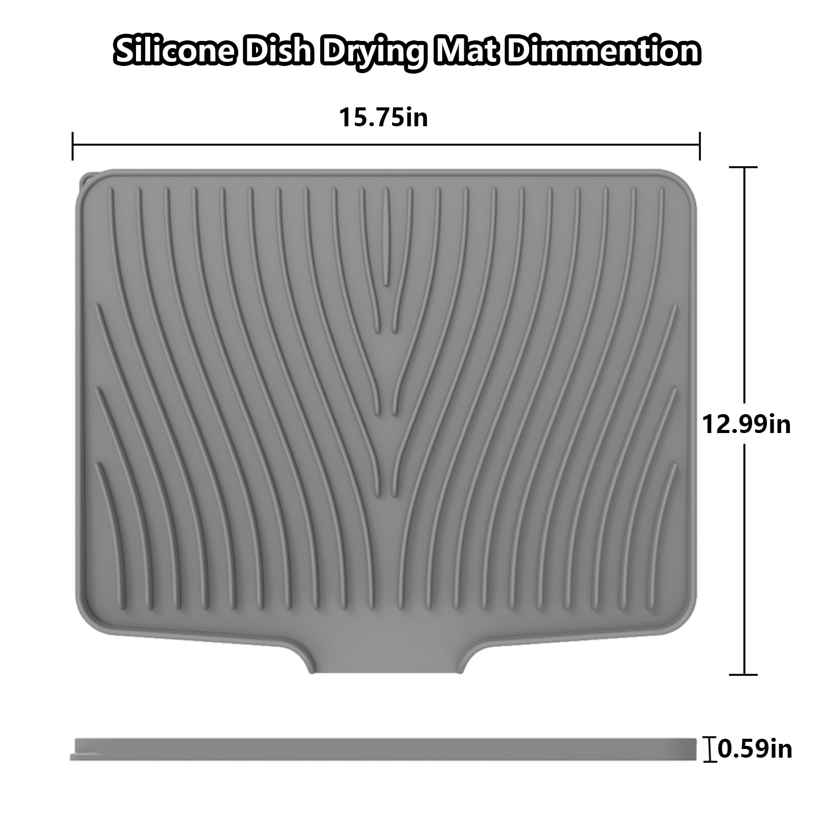 Silicone Dish Drying Mat for Kitchen Counter, Dish Drying Pad Non-Slip Dish Drain Pad with Built-in Drain Lip, Easy Clean Drain Rack Dish Mat for Kitchen Counter, Kitchenware(15.8