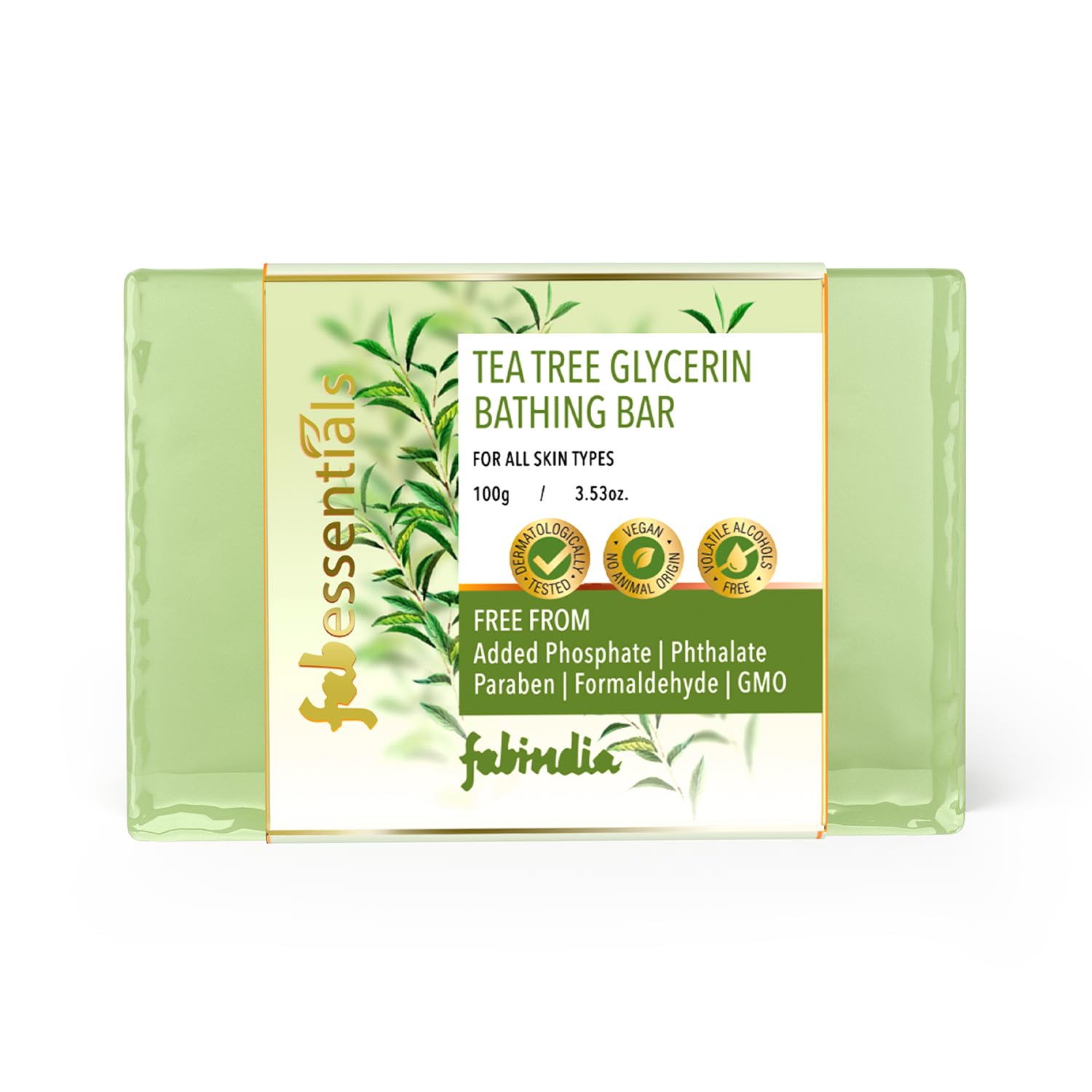 Fabessentials Tea Tree Glycerin Bathing Bar - 100gm | Bathing Soap for Cleansing, Nourishing and Rejuvenating Skin | Vegan & Toxin Free | Natural Glycerin Soap Bar | Soap for Soft Moisturized Skin