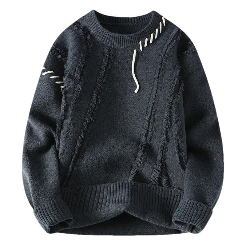 Autumn Winter Warm Men Knitted Sweaters Patchwork O-Neck Knit Pullovers Korean Streetwear Pullover Casual Clothing4