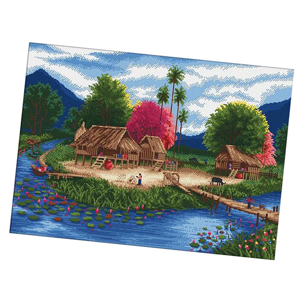 LOOM TREE Country Landscape Stamped Cross Stitch Kits for Beginners Hand Embroidery Kit Needlecrafts & Yarn | Embroidery & Cross Stitch | Hand Embroidery Kits | Cross Stitch Kits