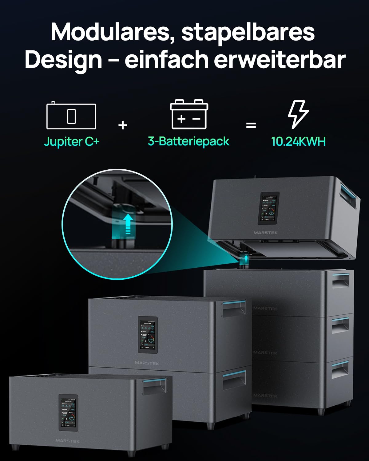 ECO-WORTHY 5,12kWh Balkonkraftwerk mit Speicher Marstek Jupiter C+ Energiespeicher 2400W PV Eingang (4 MPPT) 800W Einspeisung Plug & Play für Dach Haus Balkon Garten